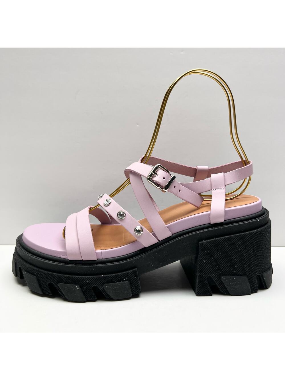 GANNI Crystal Embellished Strappy Block Heel Sandals EU 41 US 11 Pink Platform